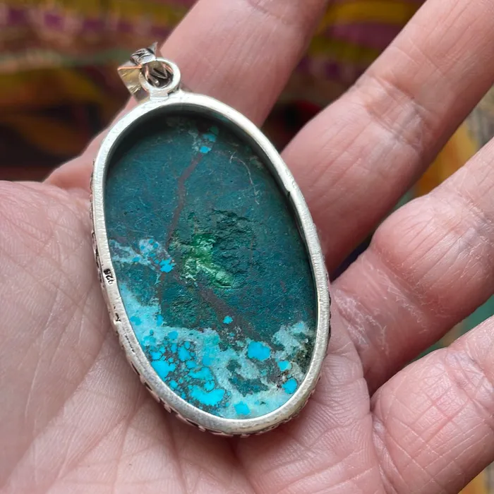 Large Turquoise Pendant Sterling Silver Vintage Love Vintage Paris Necklaces