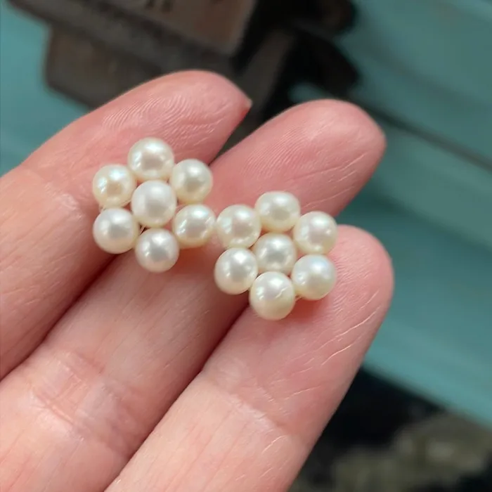 Love Vintage Paris Earrings Pearl Flower Earrings 14k Gold Vintage