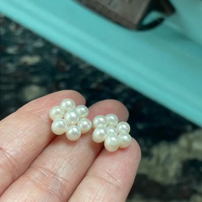 Love Vintage Paris Earrings Pearl Flower Earrings 14k Gold Vintage