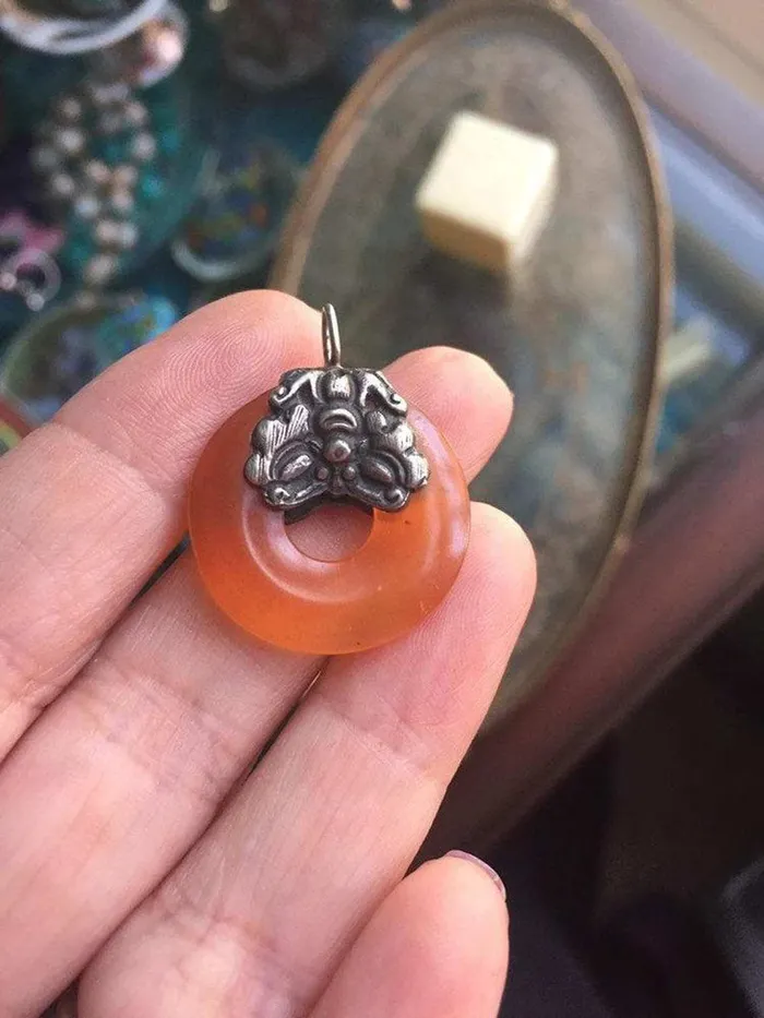 Love Vintage Paris Necklaces Carnelian Butterfly Pendant Sterling Silver Vintage