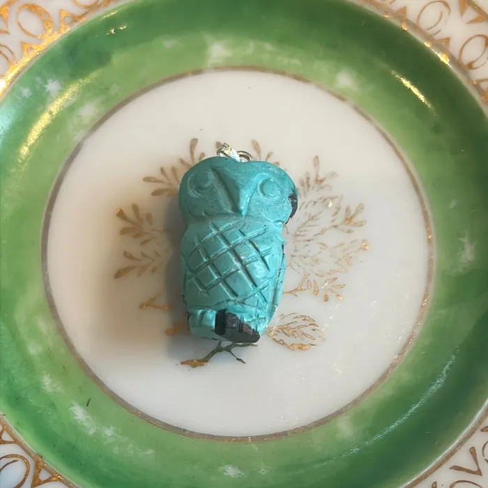 Love Vintage Paris Necklaces Carved Turquoise Owl Sterling Silver Pendant Vintage Love Vintage Paris Necklaces Carved Turquoise Owl Sterling Silver Pendant Vintage