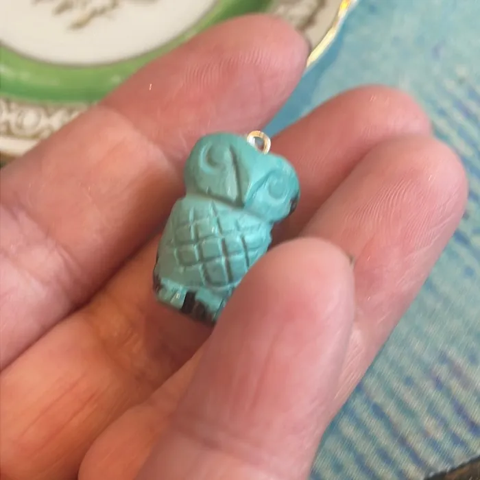 Love Vintage Paris Necklaces Carved Turquoise Owl Sterling Silver Pendant Vintage Love Vintage Paris Necklaces Carved Turquoise Owl Sterling Silver Pendant Vintage