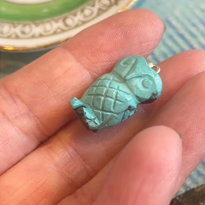 Love Vintage Paris Necklaces Carved Turquoise Owl Sterling Silver Pendant Vintage Love Vintage Paris Necklaces Carved Turquoise Owl Sterling Silver Pendant Vintage