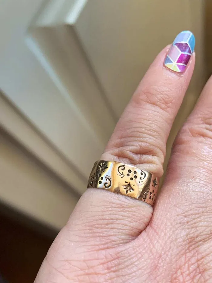 Love Vintage Paris Rings Engraved Rose Gold Band Cigar Band Patterned Ring 10k Gold Wedding Band Antique