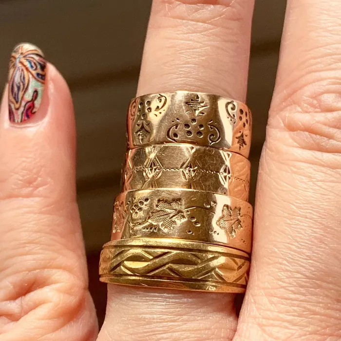 Love Vintage Paris Rings Engraved Rose Gold Band Cigar Band Patterned Ring 10k Gold Wedding Band Antique