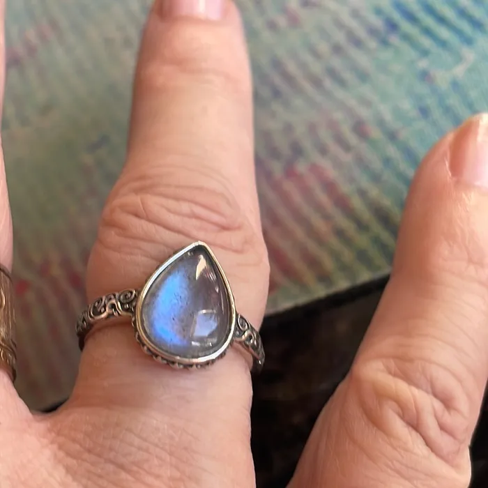 Love Vintage Paris Rings Labradorite Teardrop Ring Sterling Silver Vintage