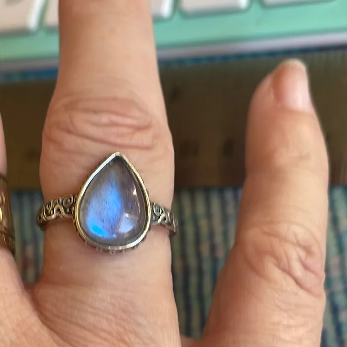 Love Vintage Paris Rings Labradorite Teardrop Ring Sterling Silver Vintage