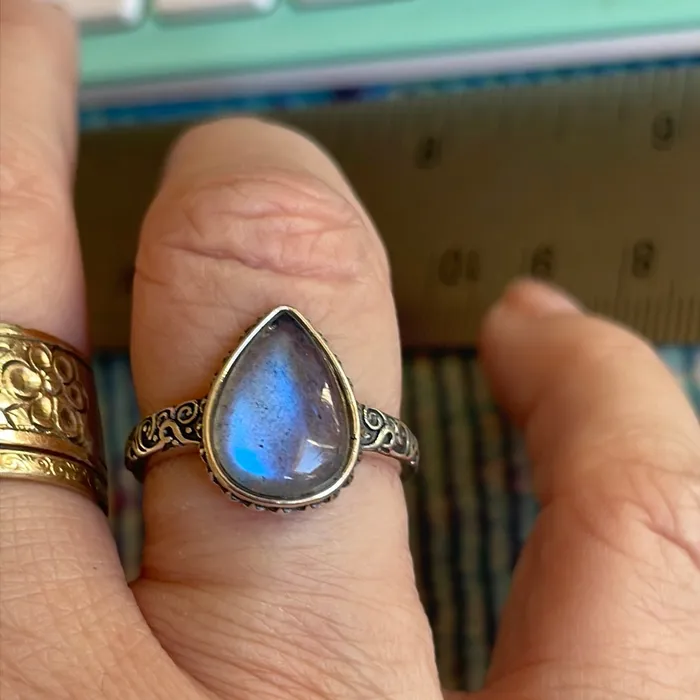 Love Vintage Paris Rings Labradorite Teardrop Ring Sterling Silver Vintage