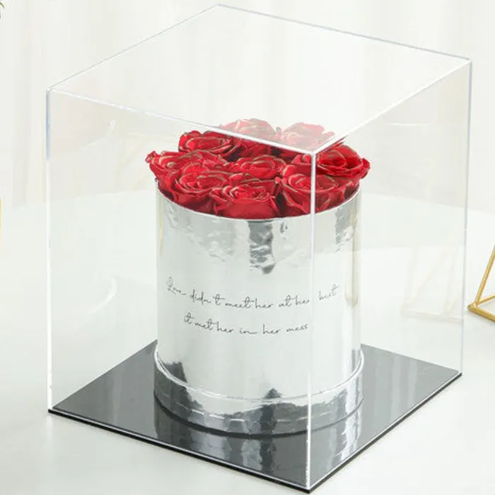 Madeofrose Rings Luxury Round Silver Box Preserved Roses