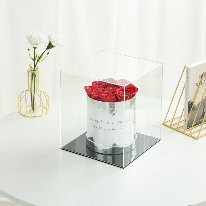 Madeofrose Rings Luxury Round Silver Box Preserved Roses