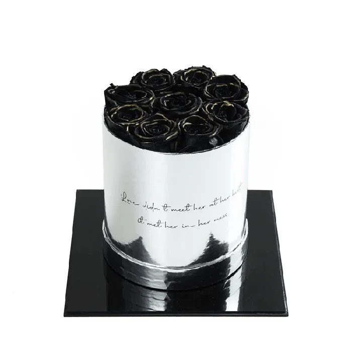 Madeofrose Rings Luxury Round Silver Box Preserved Roses