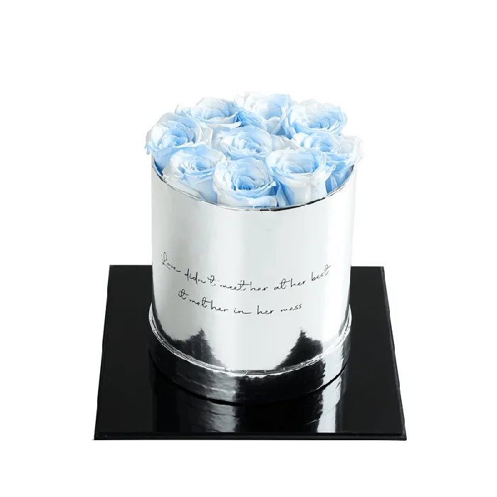 Madeofrose Rings Luxury Round Silver Box Preserved Roses
