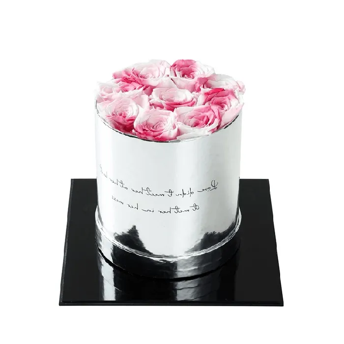 Madeofrose Rings Luxury Round Silver Box Preserved Roses