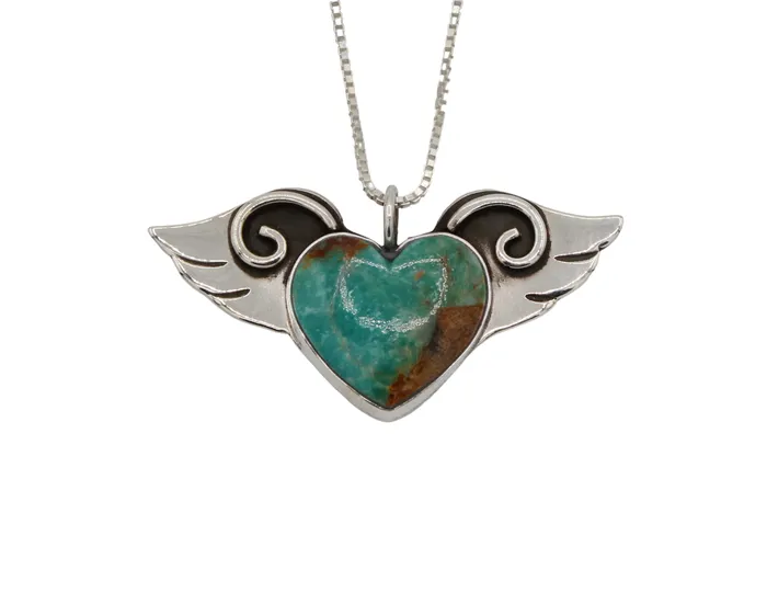 Michelle Tapia Turquoise Winged Heart Pendant Necklaces