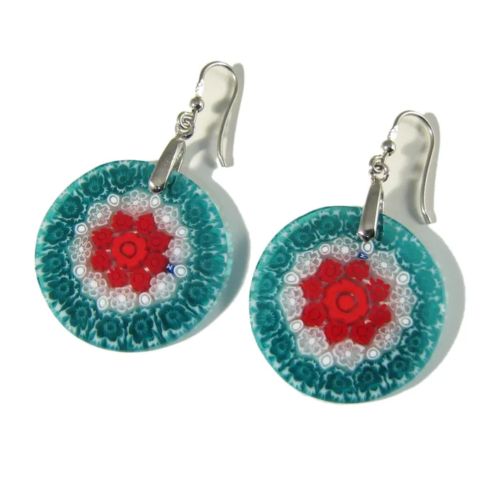 Murano glass Multicolor Green round earrings Millefiori Vianello Nadia Murrine di Trebbi Davide Earrings Murano glass Multicolor Green round earrings Millefiori Vianello Nadia Murrine di Trebbi Davide Earrings