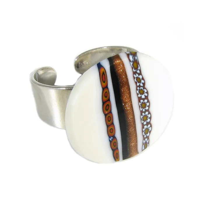 Murano glass round Ring Linea set in 925 Sterling Silver VN Murrine Rings