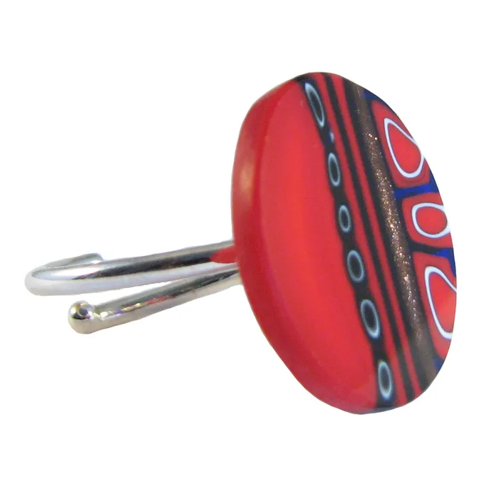 Murano glass round Ring Linea set in 925 Sterling Silver VN Murrine Rings