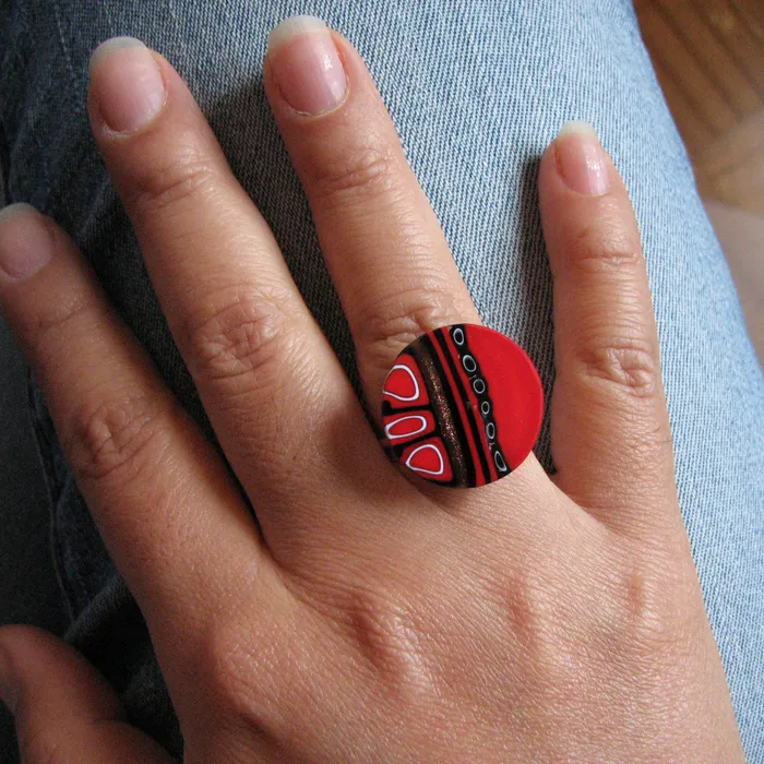 Murano glass round Ring Linea set in 925 Sterling Silver VN Murrine Rings