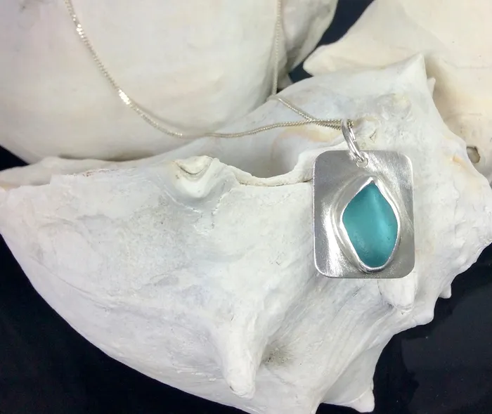 Necklaces Shannon Russell Jewelry Aqua Blue Sea Glass Brushed Sterling Silver Necklace Necklaces Shannon Russell Jewelry Aqua Blue Sea Glass Brushed Sterling Silver Necklace