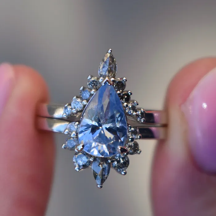 Pastel Blue Sapphire Ring w SaltPepper Diamonds 14K White Gold Albrecht Jewellery Rings Pastel Blue Sapphire Ring w SaltPepper Diamonds 14K White Gold Albrecht Jewellery Rings