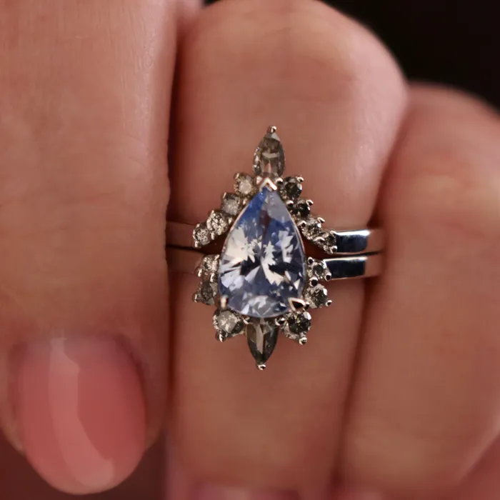 Pastel Blue Sapphire Ring w SaltPepper Diamonds 14K White Gold Albrecht Jewellery Rings Pastel Blue Sapphire Ring w SaltPepper Diamonds 14K White Gold Albrecht Jewellery Rings