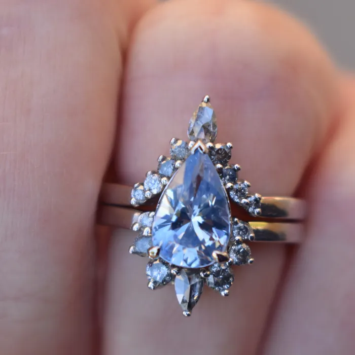 Pastel Blue Sapphire Ring w SaltPepper Diamonds 14K White Gold Albrecht Jewellery Rings Pastel Blue Sapphire Ring w SaltPepper Diamonds 14K White Gold Albrecht Jewellery Rings