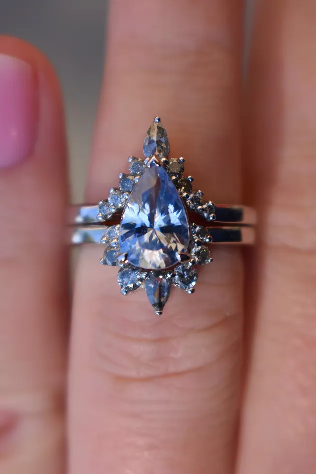 Pastel Blue Sapphire Ring w SaltPepper Diamonds 14K White Gold Albrecht Jewellery Rings Pastel Blue Sapphire Ring w SaltPepper Diamonds 14K White Gold Albrecht Jewellery Rings
