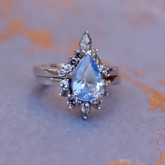Pastel Blue Sapphire Ring w SaltPepper Diamonds 14K White Gold Albrecht Jewellery Rings Pastel Blue Sapphire Ring w SaltPepper Diamonds 14K White Gold Albrecht Jewellery Rings