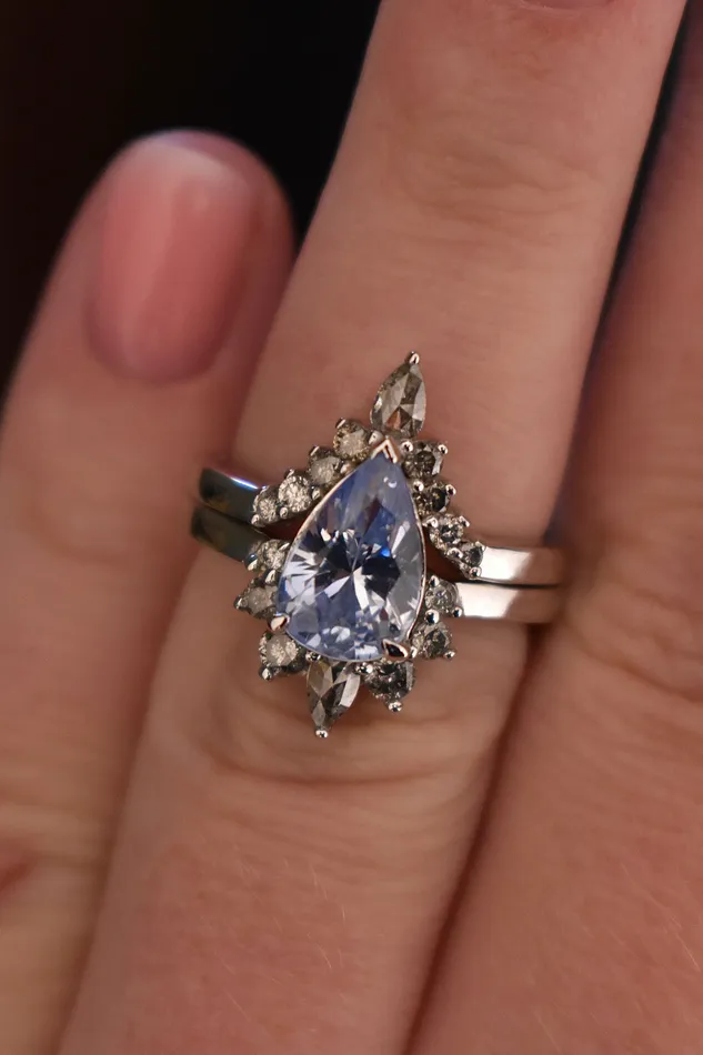 Pastel Blue Sapphire Ring w SaltPepper Diamonds 14K White Gold Albrecht Jewellery Rings Pastel Blue Sapphire Ring w SaltPepper Diamonds 14K White Gold Albrecht Jewellery Rings