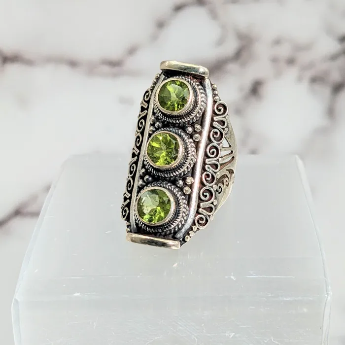 Peridot Faceted Sz 65 SS Triple Ring LV2606 Bliss Crystals Rings