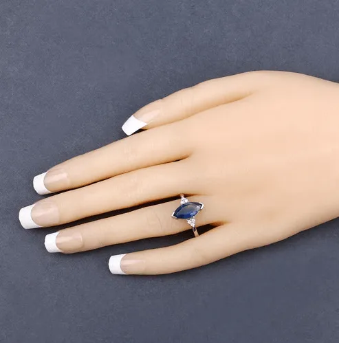 Quintessence Blue Sapphire Marquise Diamond Accent Ring 14K White Gold 483ctw Rings