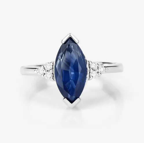 Quintessence Blue Sapphire Marquise Diamond Accent Ring 14K White Gold 483ctw Rings