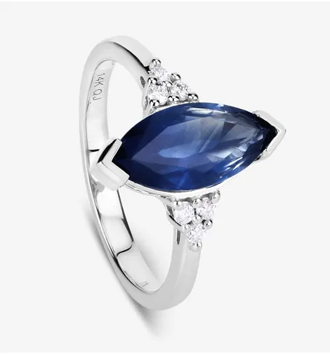 Quintessence Blue Sapphire Marquise Diamond Accent Ring 14K White Gold 483ctw Rings