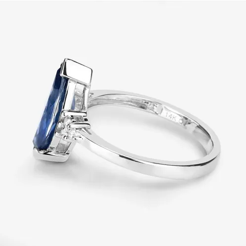 Quintessence Blue Sapphire Marquise Diamond Accent Ring 14K White Gold 483ctw Rings