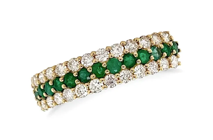 Ring 18kt Gold 3Row Band Emeralds Diamonds Albert Hern Rings