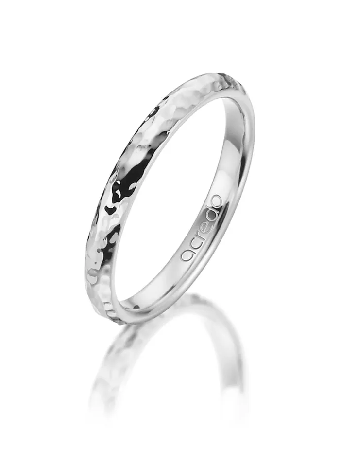 Rings acredo 14K Palladium White Gold Band with Hammered Finish