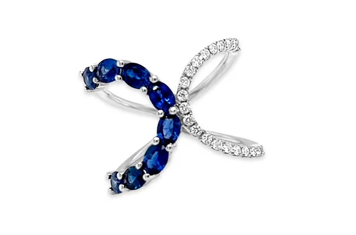 Rings Albert Hern Ring 18kt Gold CrissCross Blue Sapphires Diamonds