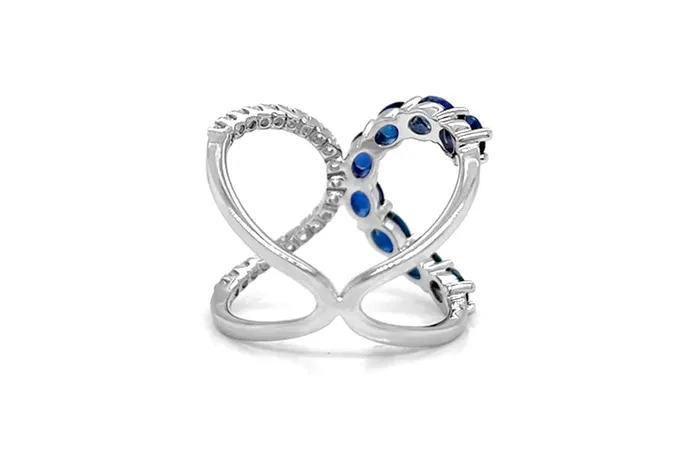 Rings Albert Hern Ring 18kt Gold CrissCross Blue Sapphires Diamonds Rings Albert Hern Ring 18kt Gold CrissCross Blue Sapphires Diamonds