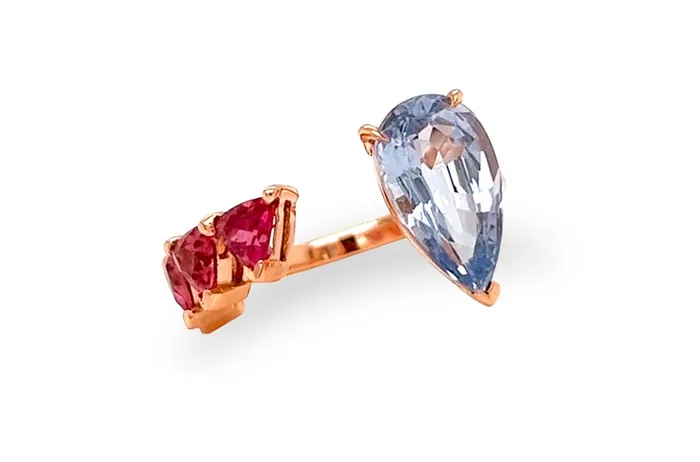 Rings Albert Hern Ring 18kt Gold Pear Sapphire Trillion Rubellite