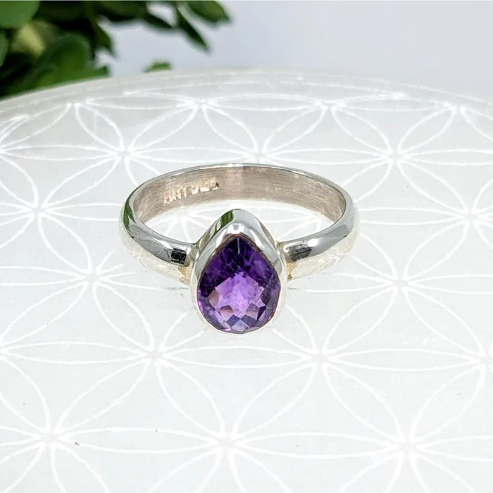 Rings Bliss Crystals Amethyst Sz 10 Faceted Teardrop Ring LV6859