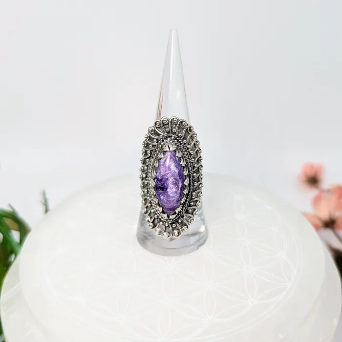 Rings Bliss Crystals Charoite Sz 8 Tribal Jumbo Ring LV7920