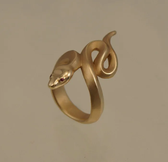 Rings Boa Snake Ring Bronze with Gemstone Eyes Michael Tatom