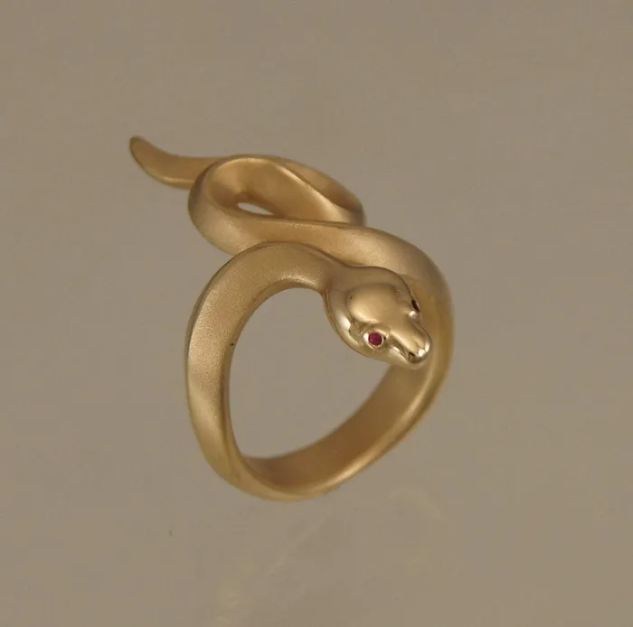 Rings Boa Snake Ring Bronze with Gemstone Eyes Michael Tatom