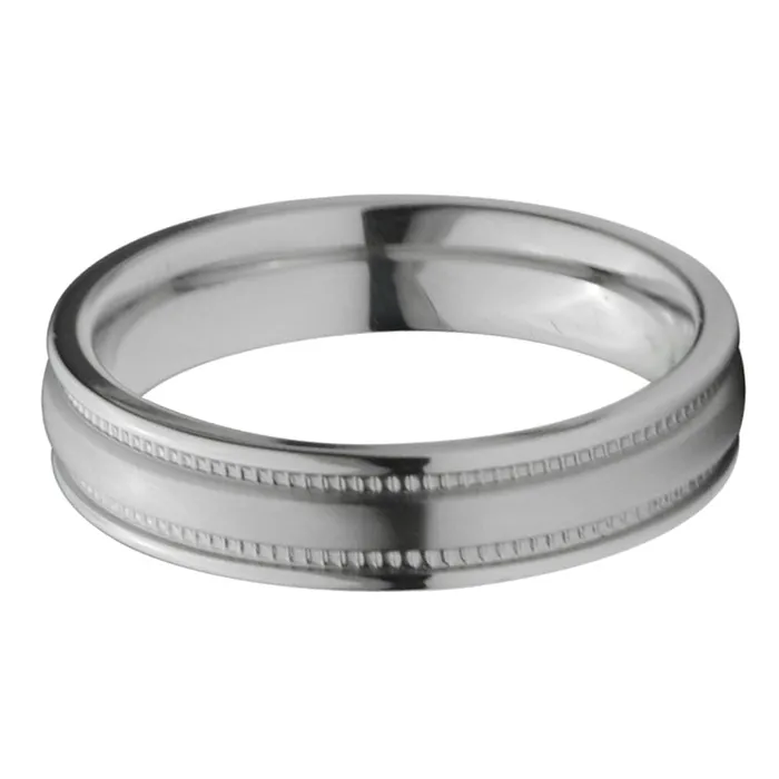 Rings INOX JEWELRY Silver Tone Titanium 5mm Fancy Groove Border Band Ring