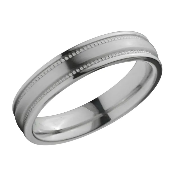 Rings INOX JEWELRY Silver Tone Titanium 5mm Fancy Groove Border Band Ring