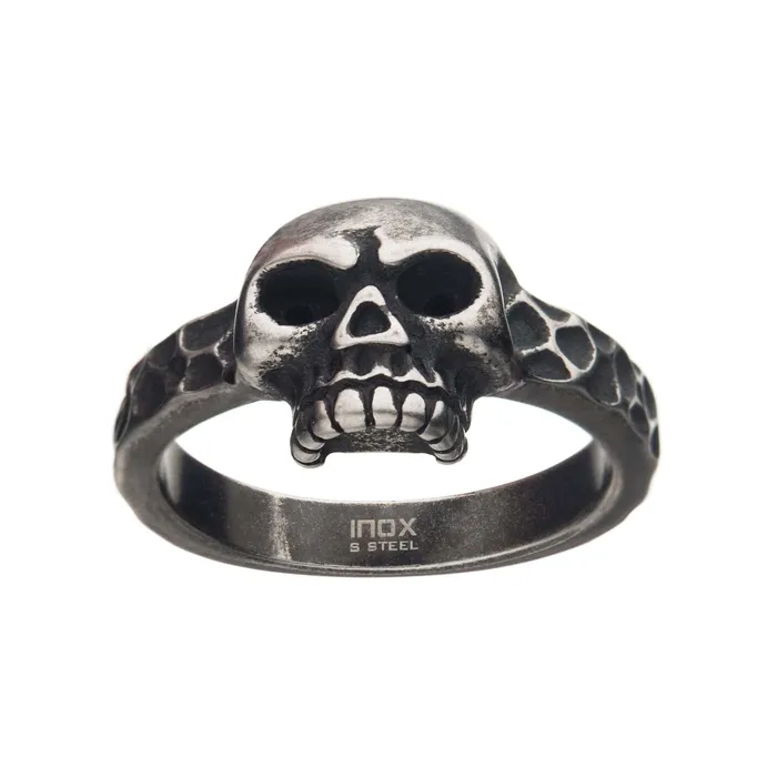 Rings Silver Tone Stainless Steel Antique Finish Gunmetal Skull Ring INOX JEWELRY