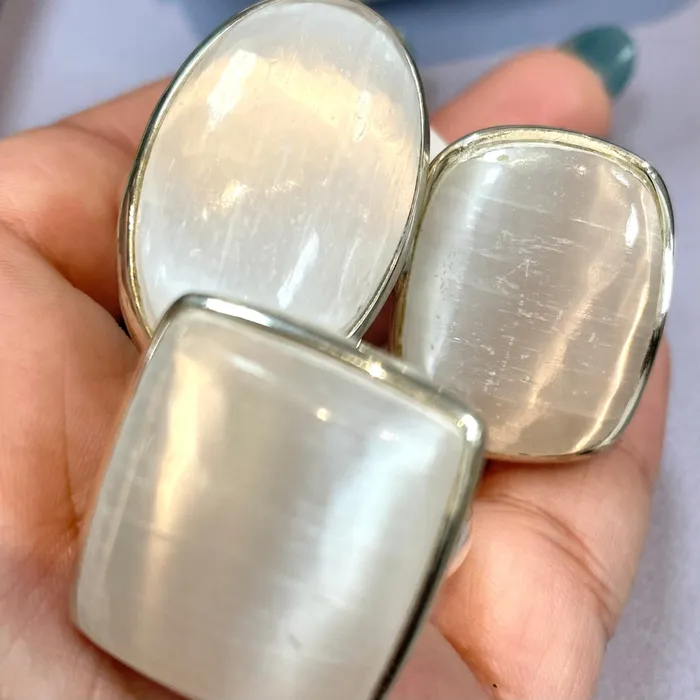 Rings Videotron Gems India Selenite SS Ring J786