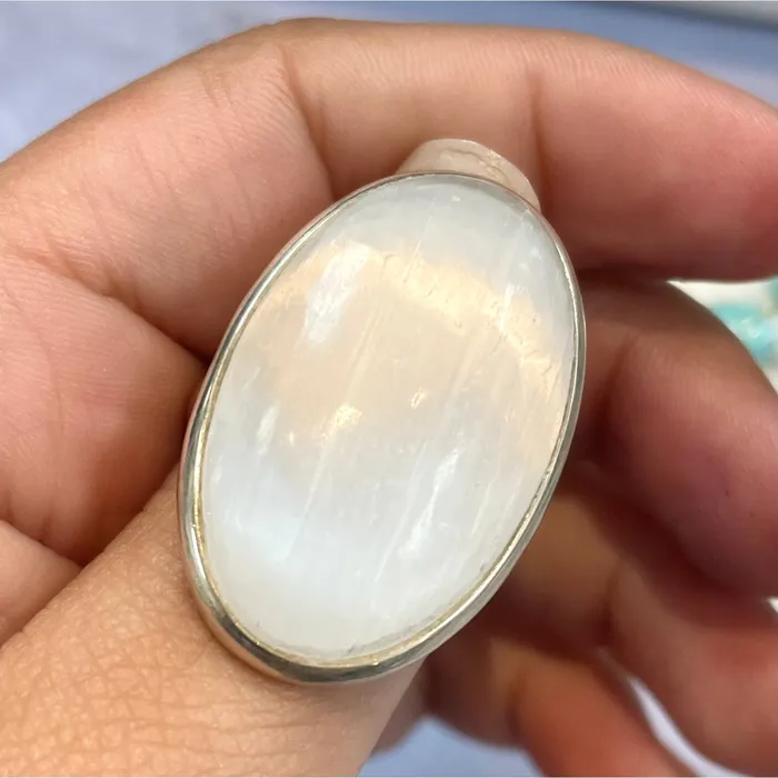 Rings Videotron Gems India Selenite SS Ring J786