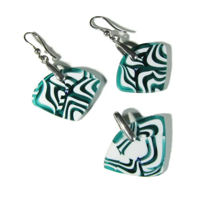 Sea Green Murrine Murano glass small Pendant and earrings set Fantasy VN Murrine Earrings Sea Green Murrine Murano glass small Pendant and earrings set Fantasy VN Murrine Earrings