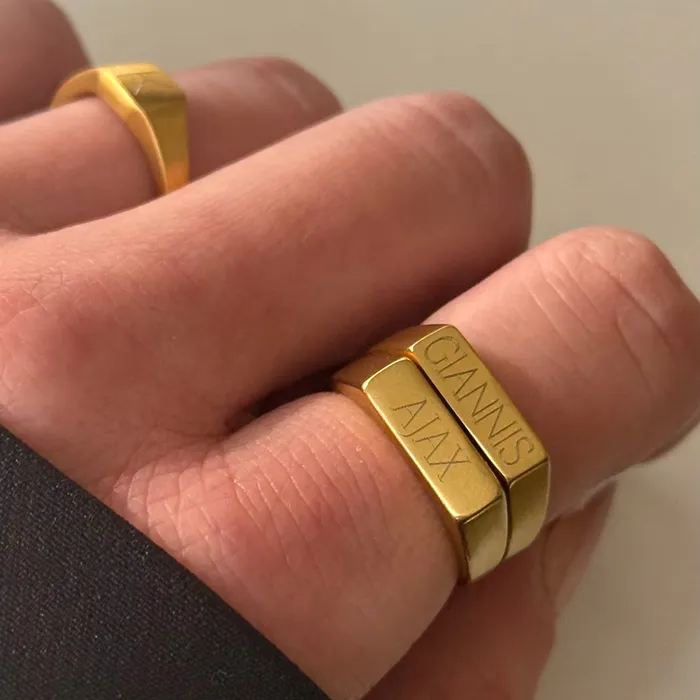 TBJ Rings Gold Engraved Bar Signet Ring